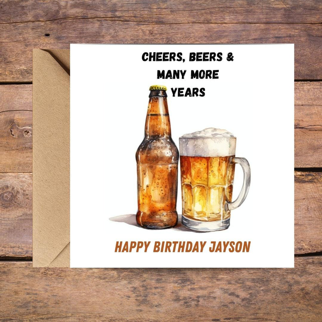 Personalized Beer Birthday Card for Men, Custom Name Humorous Greeting Card Dad Friend Son