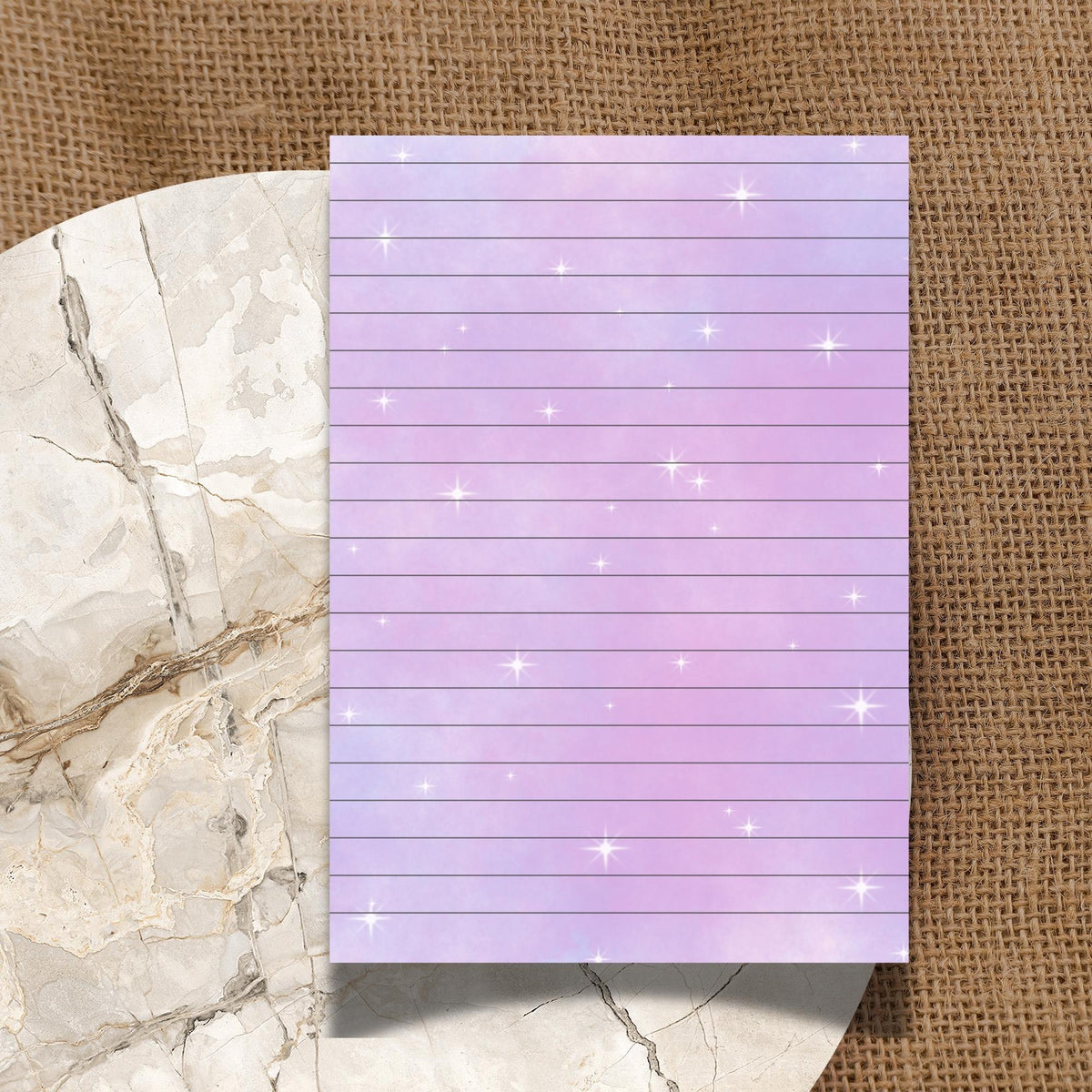 A5 notebook Purple and pink pastel lined with sparkles, Kawaii Stationery, Tear-Off Planner