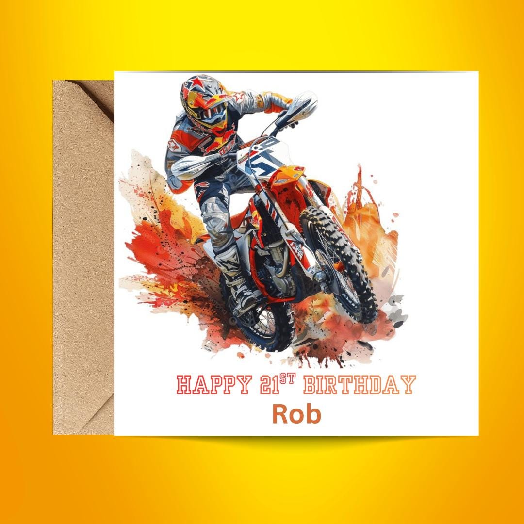 Personalized 21st Birthday Card For Son, Custom Name Motorbike Rider Cards for Him