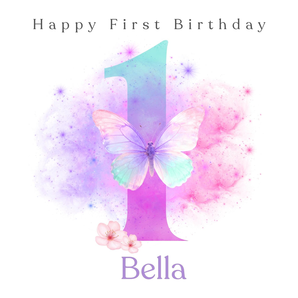Personalized 1st Birthday Card For Granddaughter, Rainbow Butterfly Floral Design Age Birthday Cards