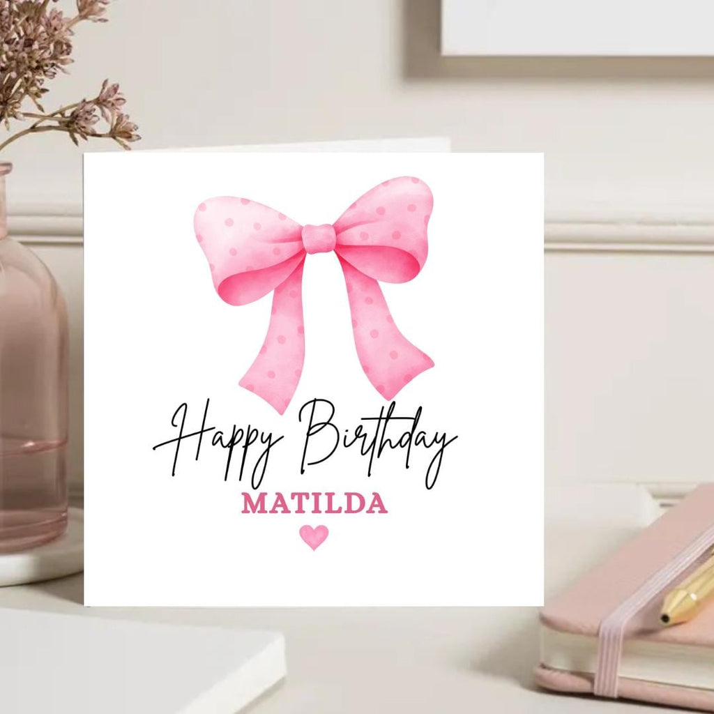 Personalized Coquette Bow Birthday Card For Her, Custom Name Girls Birthday Cards