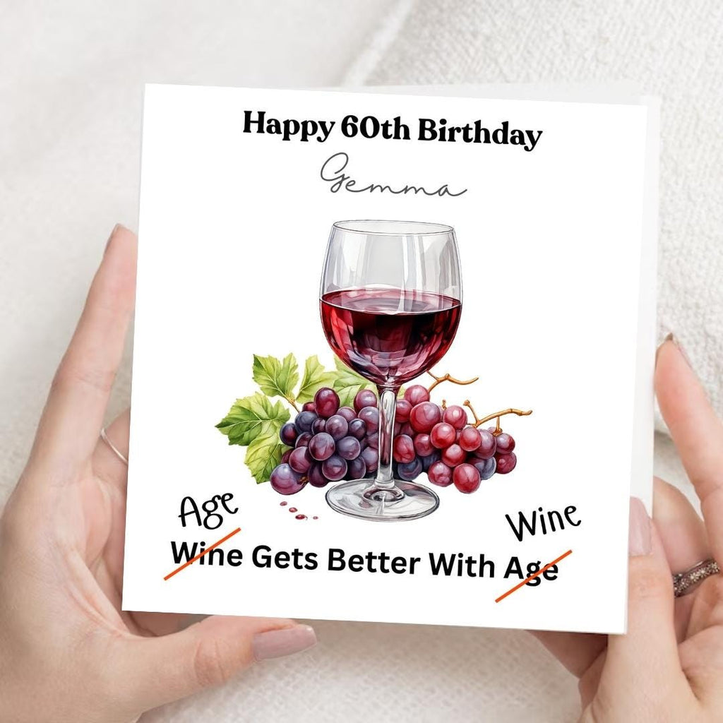 Personalized 60th Birthday Card Funny Wine – Custom Name Milestone Birthday Cards