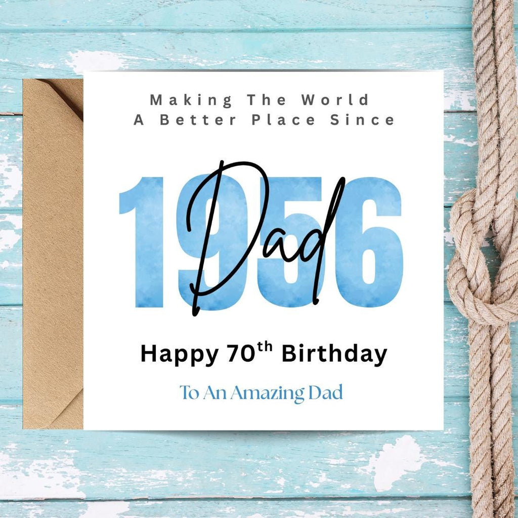 Personalized 70th Birthday Card For Dad, Funny Birth Year Custom Name Greetings For Men