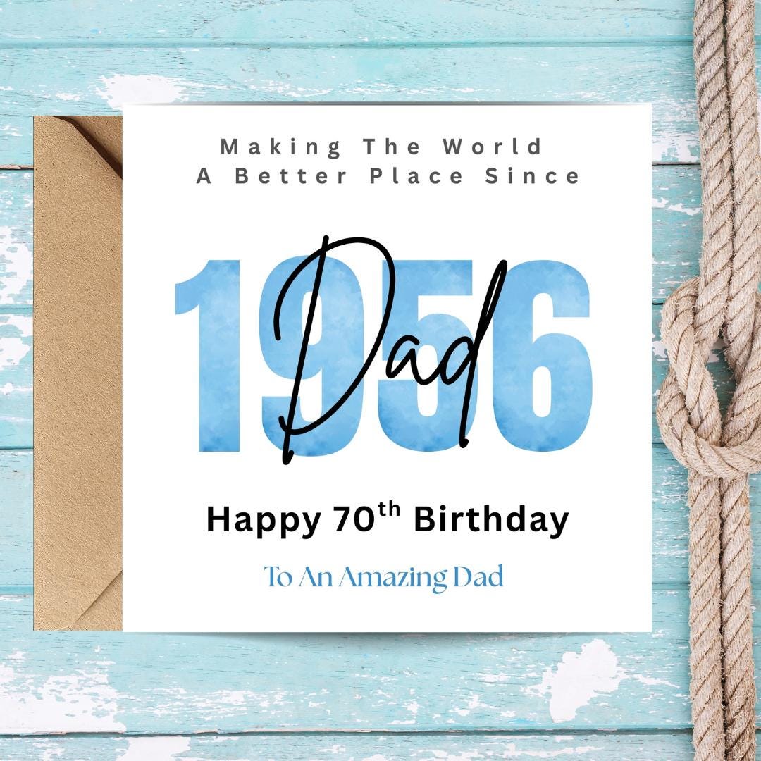 Personalized 70th Birthday Card For Dad, Funny Birth Year Custom Name Greetings For Men