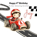 Hot Wheels Car Birthday Card For Son 4 Years, Custom Name Boys Racing Cards