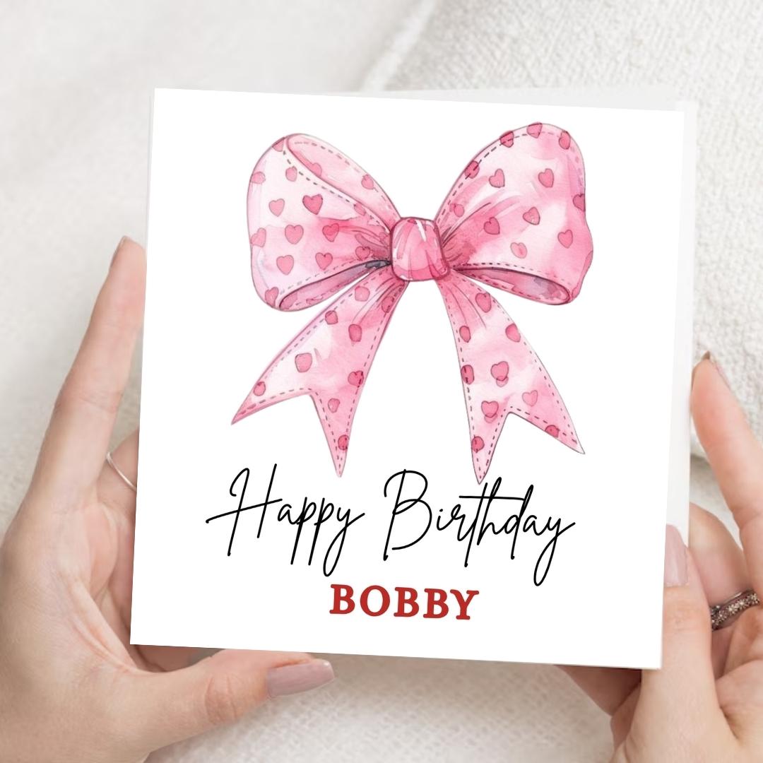 Coquette Bow Birthday Card: Personalized card for girls