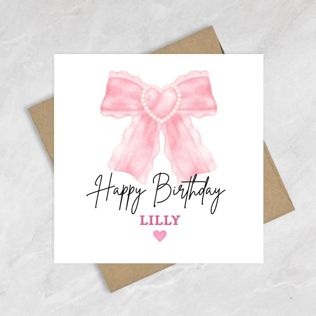 Personalized Coquette Bow Birthday Card For Her, Custom Name Girls Birthday Cards