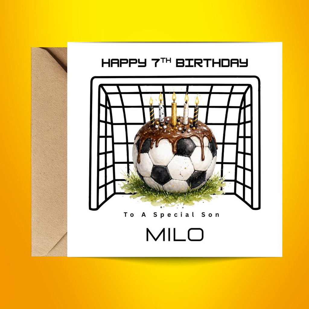 Personalized Football Birthday Card for Son, Custom Name 7th Birthday Cards Boys