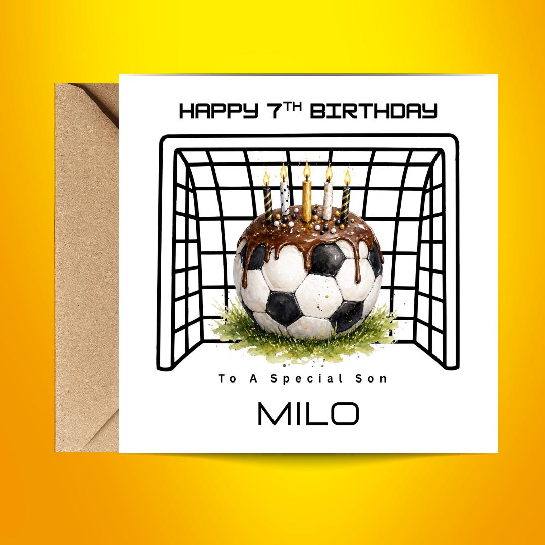 Personalized Football Birthday Card for Son, Custom Name 7th Birthday Cards Boys