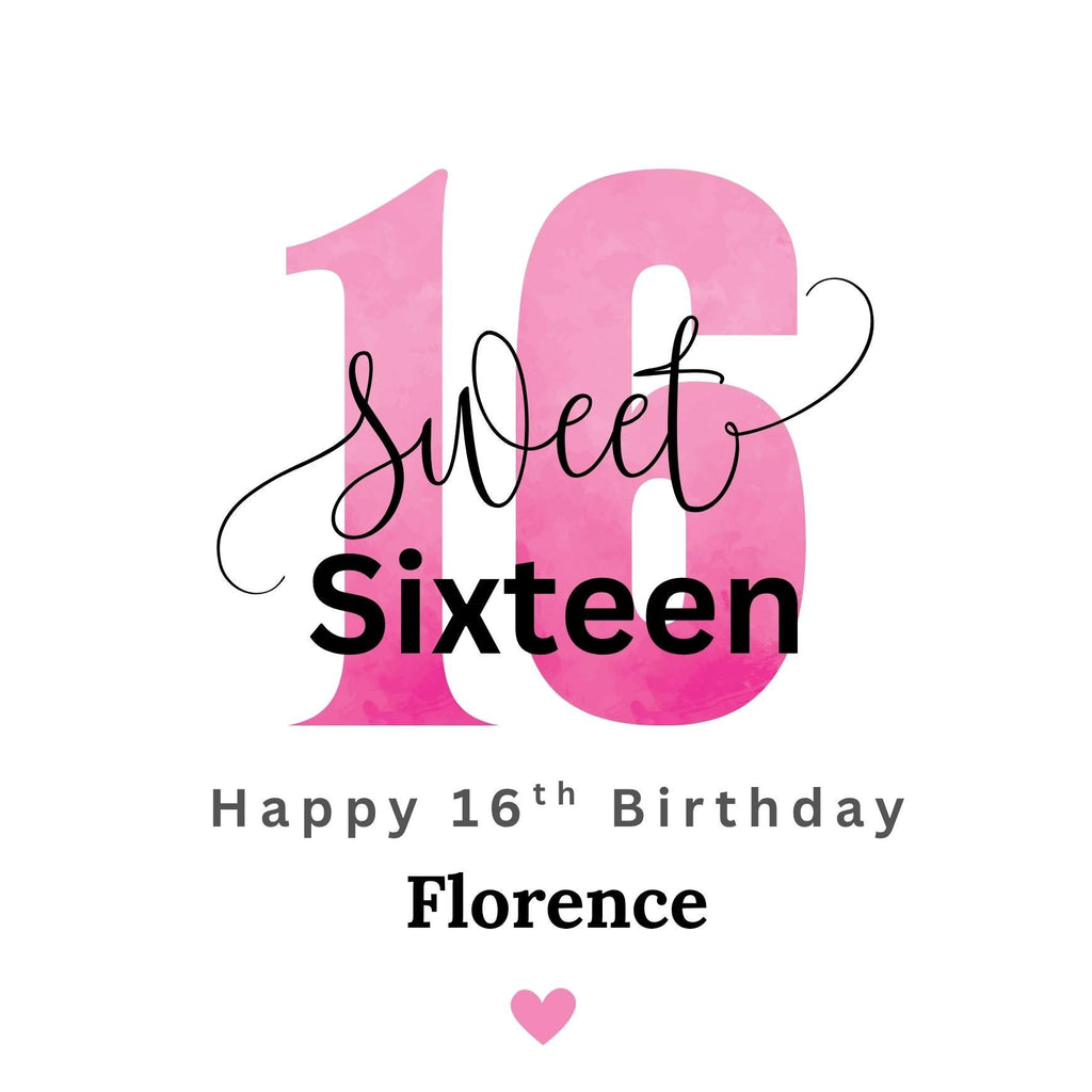 Personalized 16th Birthday Card: Pink Sweet Sixteen Card