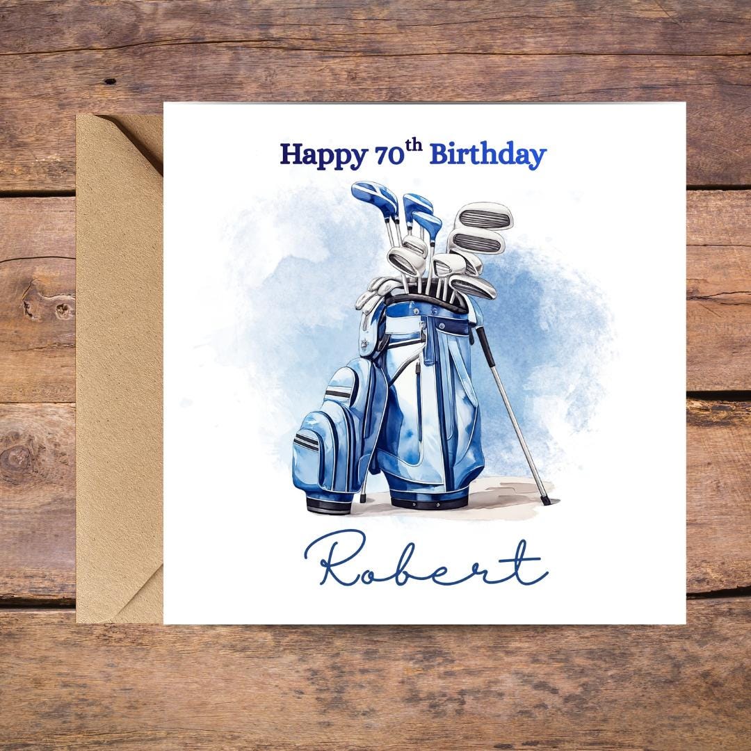 Personalised 70th Birthday Card For Husband, Golf Theme Custom Name Cards for Him