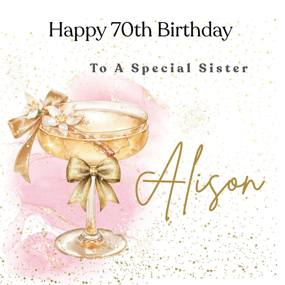 Personalized 70th Birthday Card, Sister, Mum, Friend, Grandmother, Cocktail Glass Design