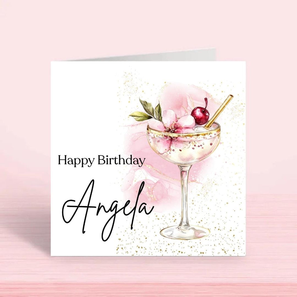 Personalized Cocktail Glass Birthday Card – Custom Name Card For Mum, Sister, Friend, Cousin, Female