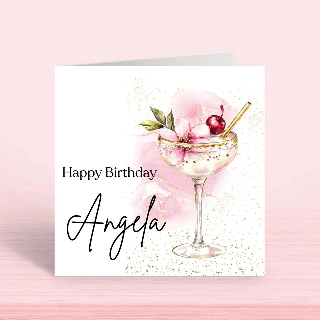 Personalized Cocktail Glass Birthday Card – Custom Name Card For Mum, Sister, Friend, Cousin, Female