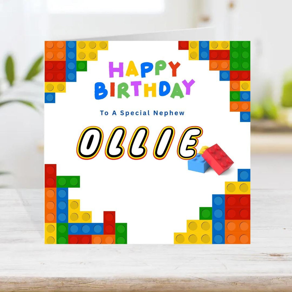 Personalized LEGO Birthday Card for Kids, Custom Name Building Blocks Cards For Son Daughter Grandson Granddaughter