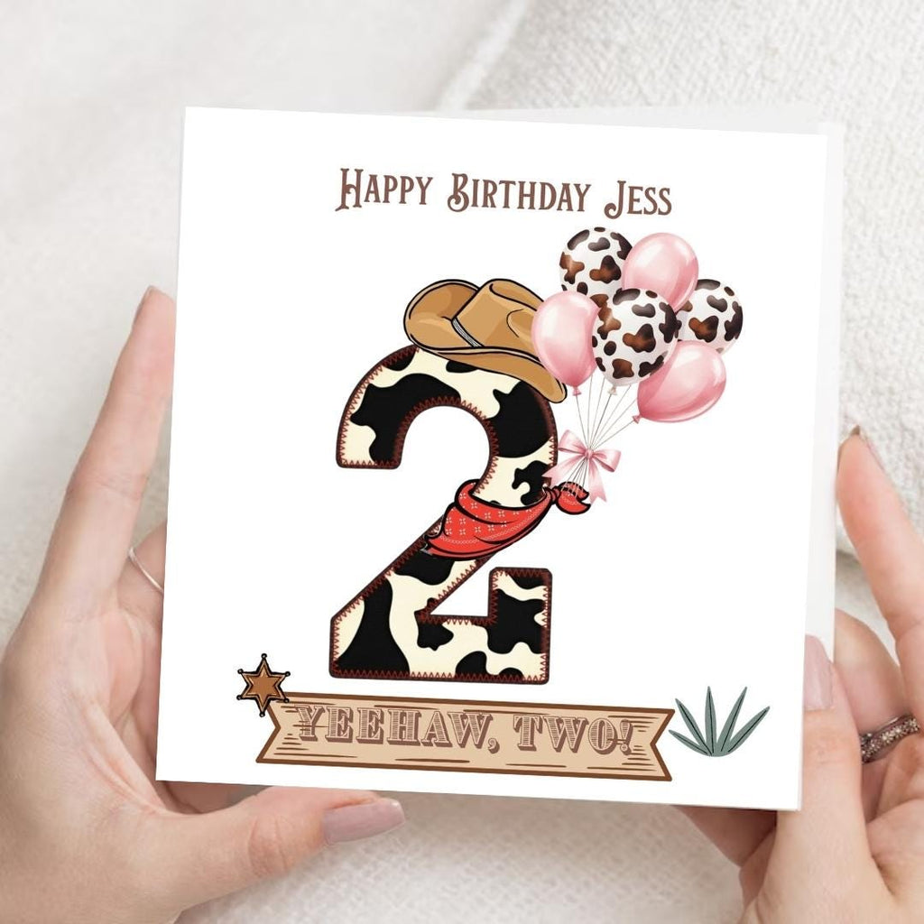 Personalised cowgirl happy 2nd birthday card, First Rodeo Themed Card For Daughter Granddaughter Niece