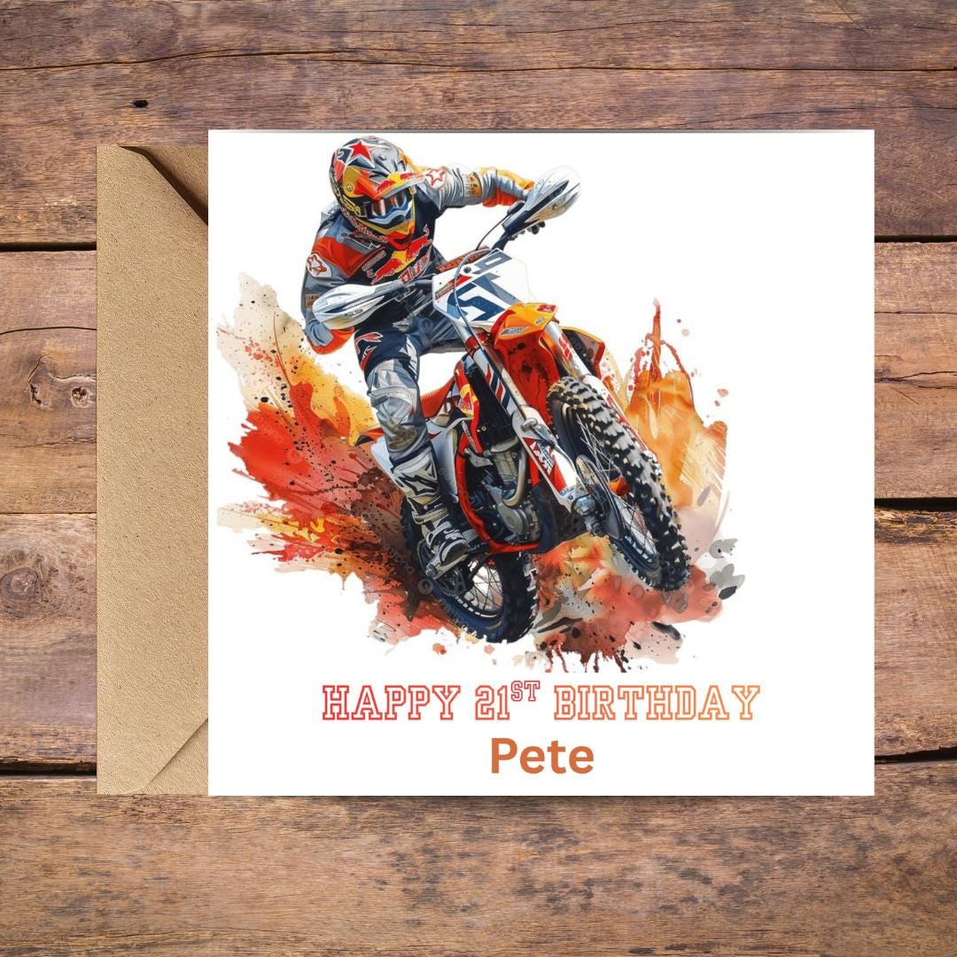 Personalized 21st Birthday Card For Son, Custom Name Motorbike Rider Cards for Him