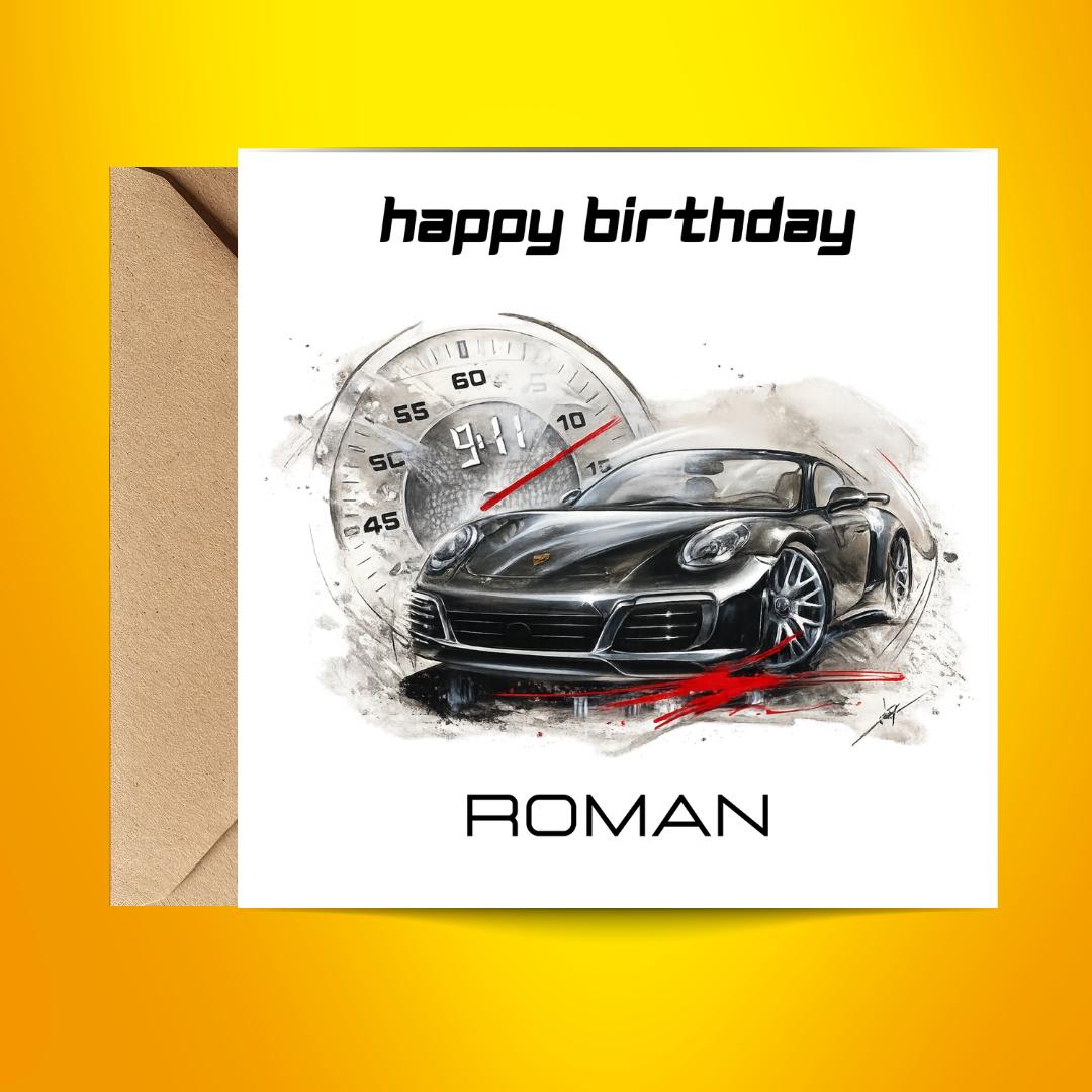 Personalized Birthday Card For Men Sports Car Speedometer Automotive Theme