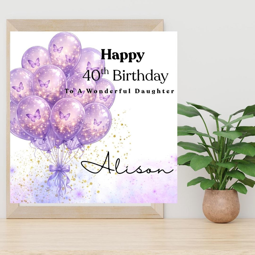 Personalized 40th Birthday Card For Sister, Daughter, Friend, Colleague, Niece - Balloons Magical Design
