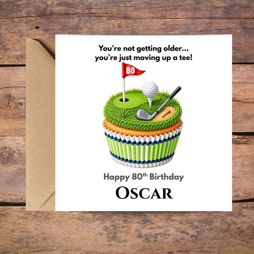 Funny 80th Birthday Card For Husband, Dad, Grandpa, Uncle - Personalized Golf Humor Greeting Golfer Cards