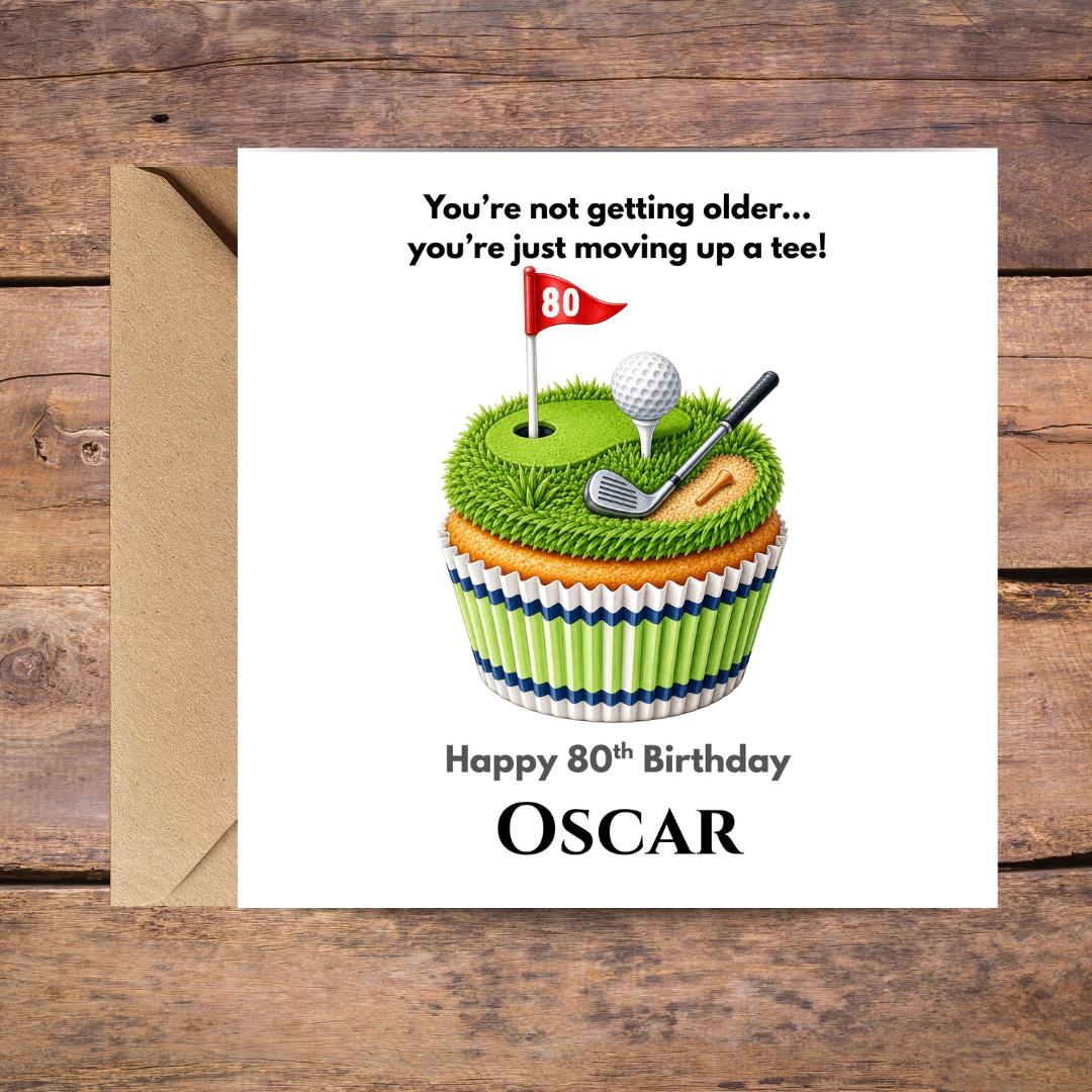 Funny 80th Birthday Card For Husband, Dad, Grandpa, Uncle - Personalized Golf Humor Greeting Golfer Cards