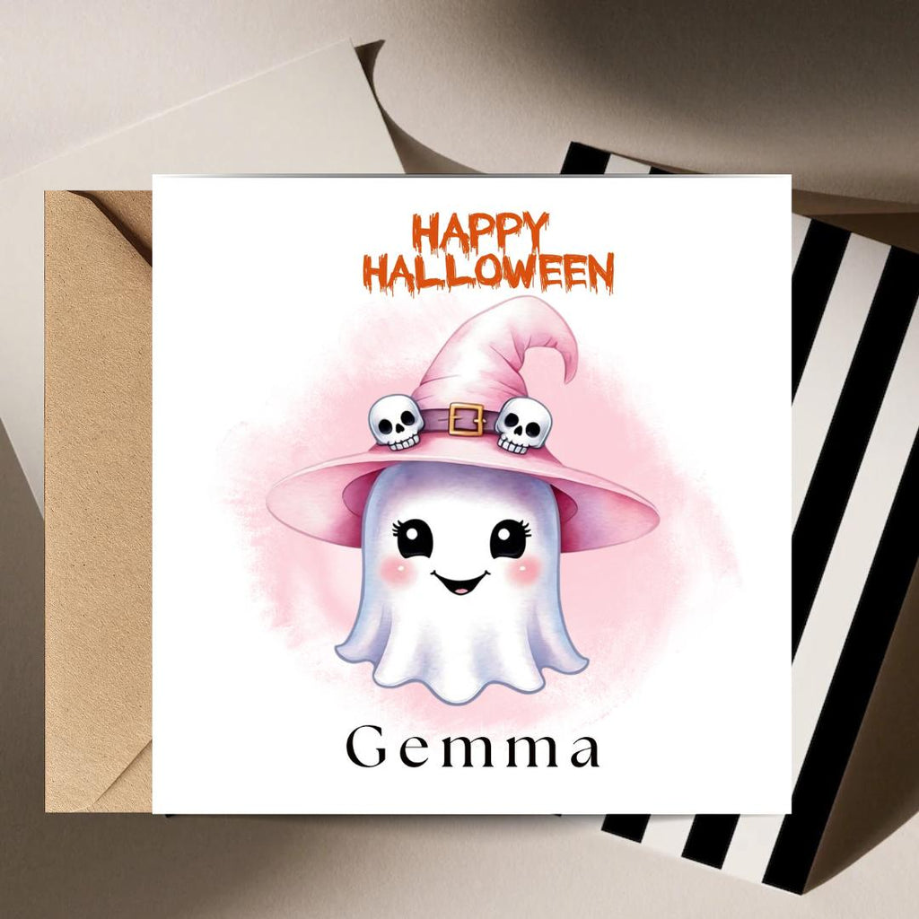 Personalized Halloween Cards: Spooky Ghost & Pumpkin Card