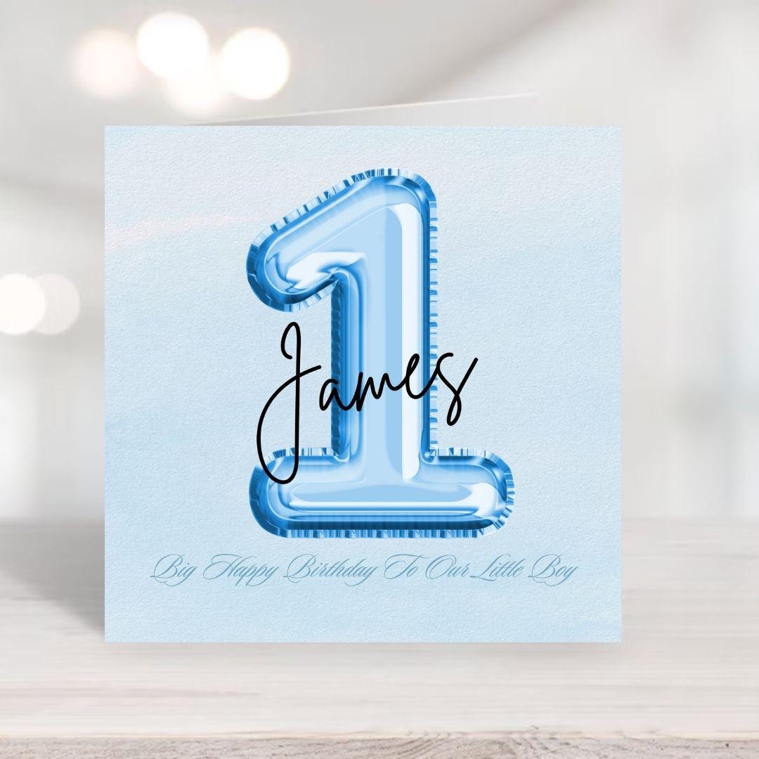 Personalized First Birthday Card For Baby Boy, Minimalist Big Number One Design
