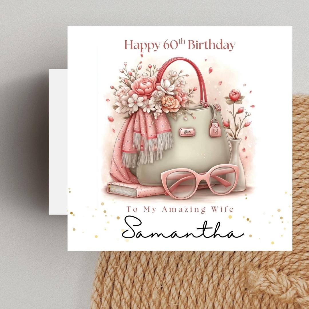 Personalized 60th Birthday Card For Wife, Mum, Grandmother, Custom Name Elegant 60th Cards