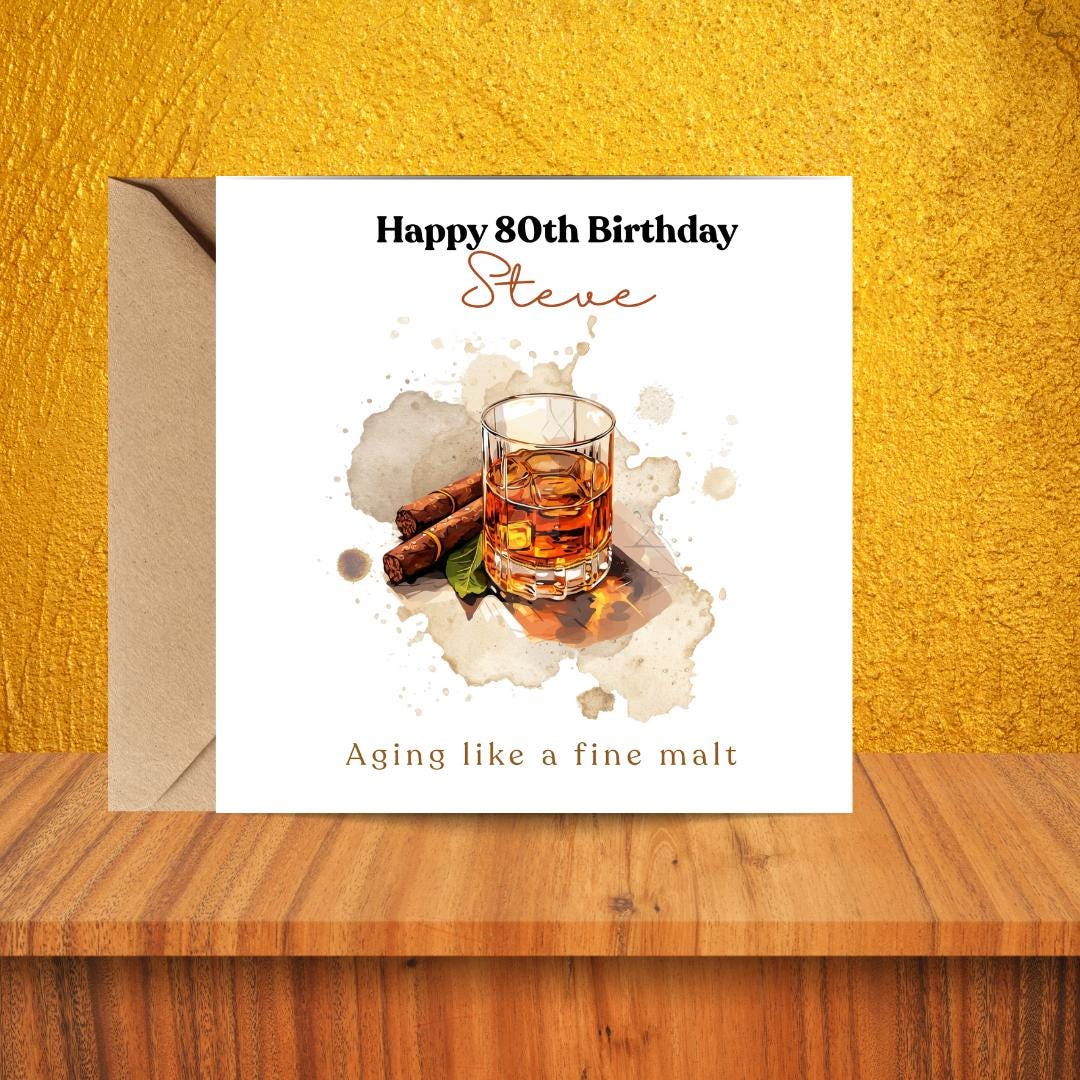 Personalized 80th Birthday Card, Whiskey Lover Funny Card for Husband, Dad, Grandpa