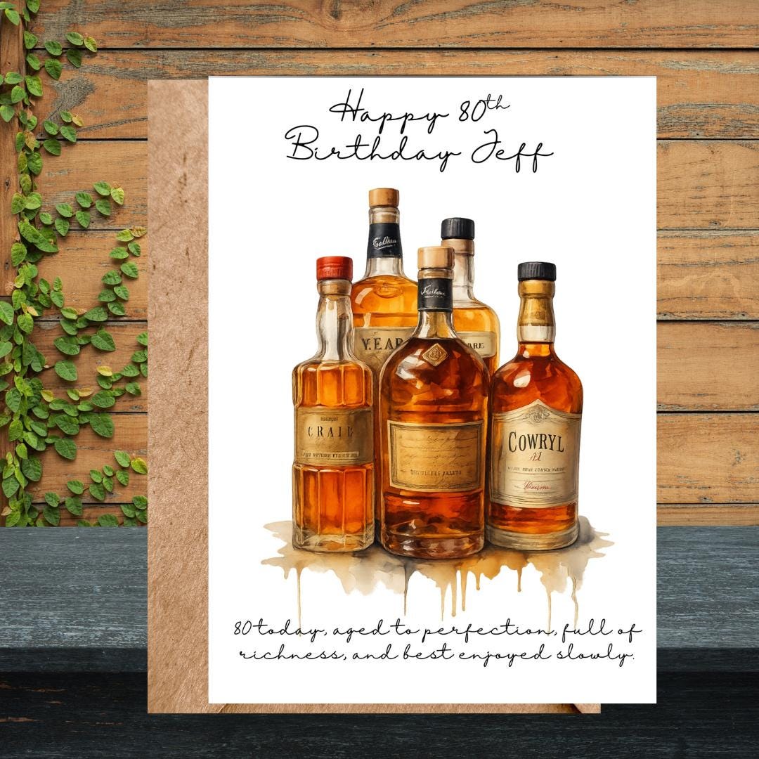 Funny 80th Birthday Card For Husband, Brother In Law, Grandpa, Whiskey Lovers Humour Card