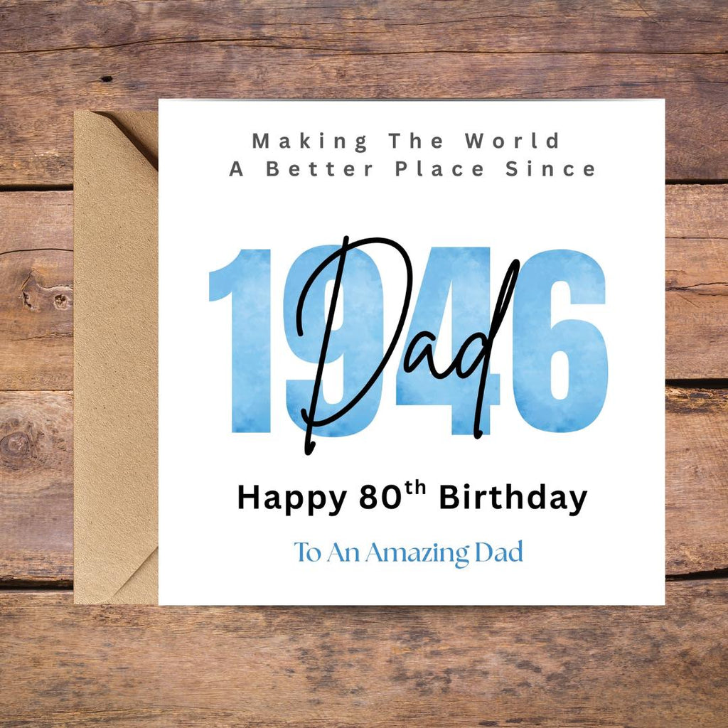 Personalized 80th Birthday Card For Dad, Birth Year Custom Name Greeting
