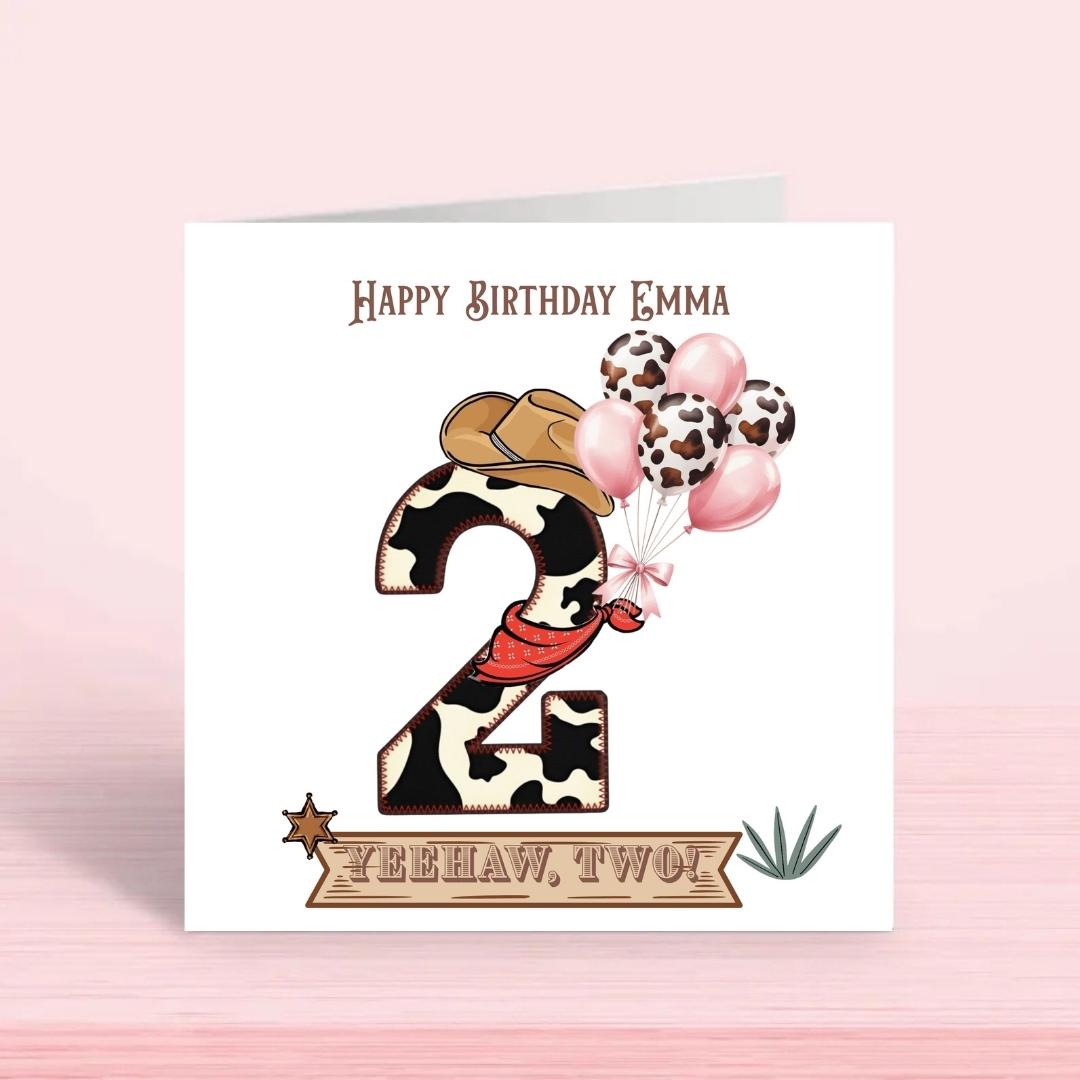 Personalised cowgirl happy 2nd birthday card, First Rodeo Themed Card For Daughter Granddaughter Niece