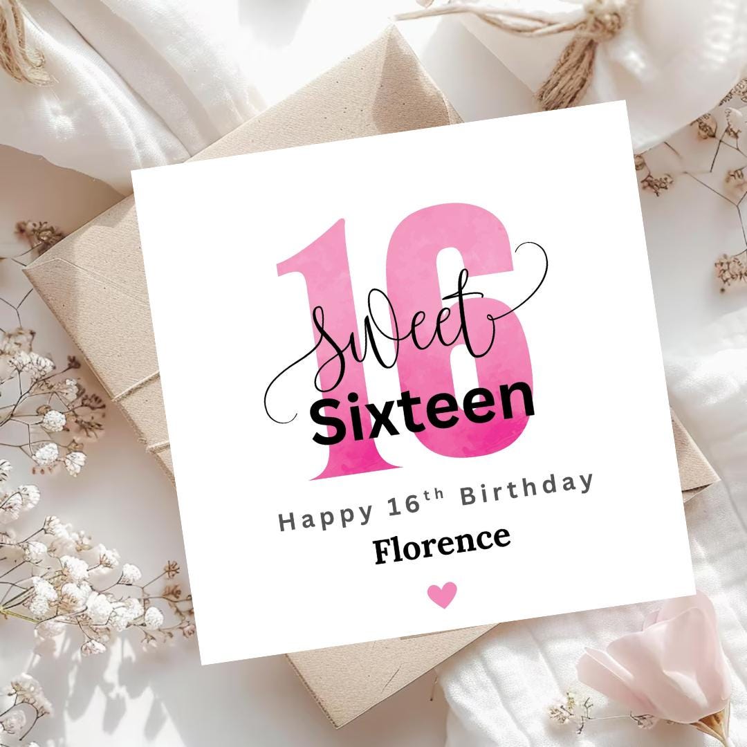 Personalized 16th Birthday Card: Pink Sweet Sixteen Card