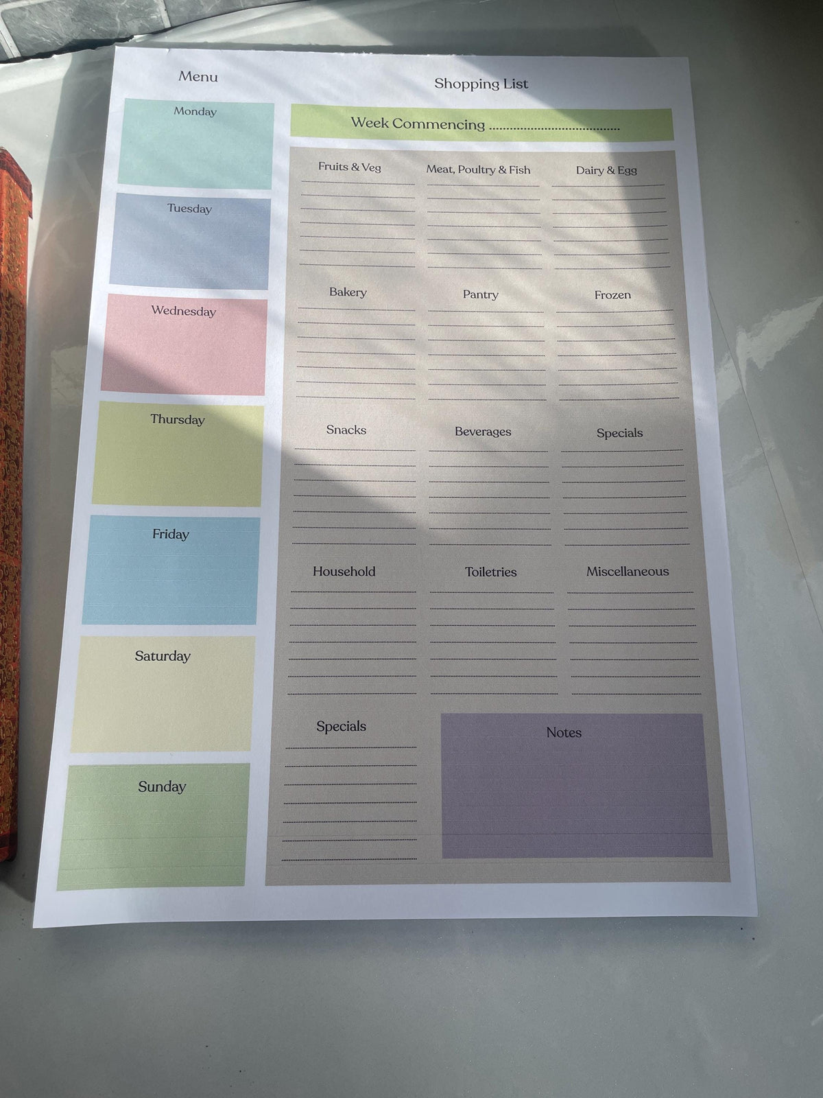 A4 Grocery Shopping List Pad, Weekly Meal Planner, Pastel Design, 50 Tear-Off Sheets
