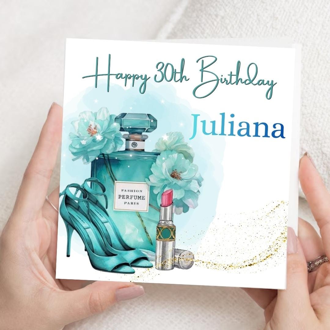 Personalized 30th Birthday Card In Elegant Fashion Perfume High Heels Design