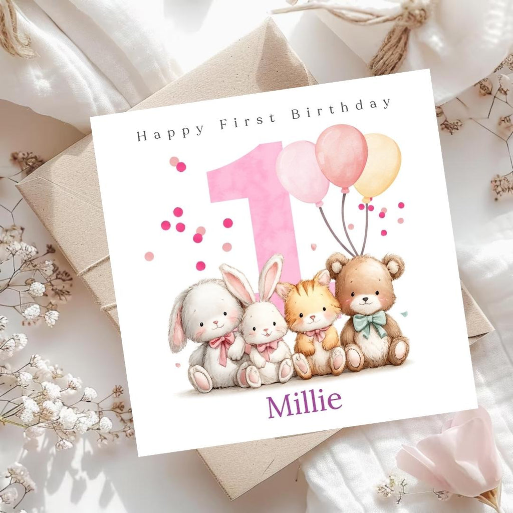 Personalized first Birthday Card For Granddaughter Daughter Niece, First Birthday Custom name Big Number One