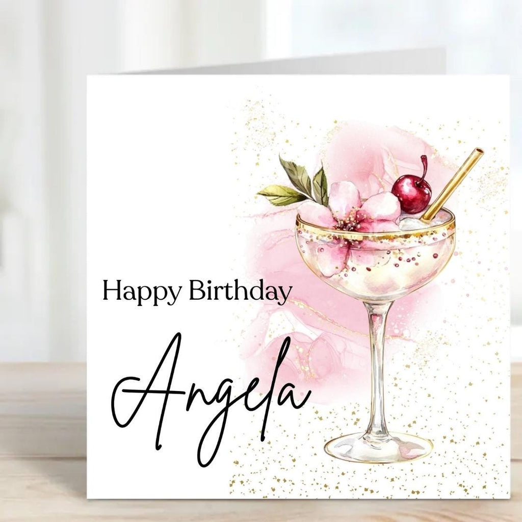 Personalized Cocktail Glass Birthday Card – Custom Name Card For Mum, Sister, Friend, Cousin, Female