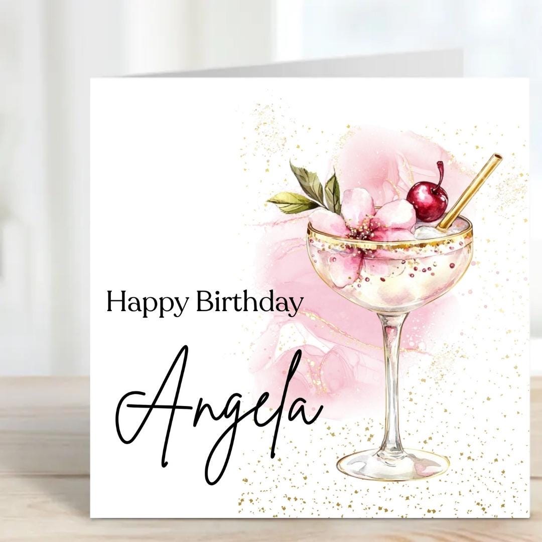 Personalized Cocktail Glass Birthday Card – Custom Name Card For Mum, Sister, Friend, Cousin, Female