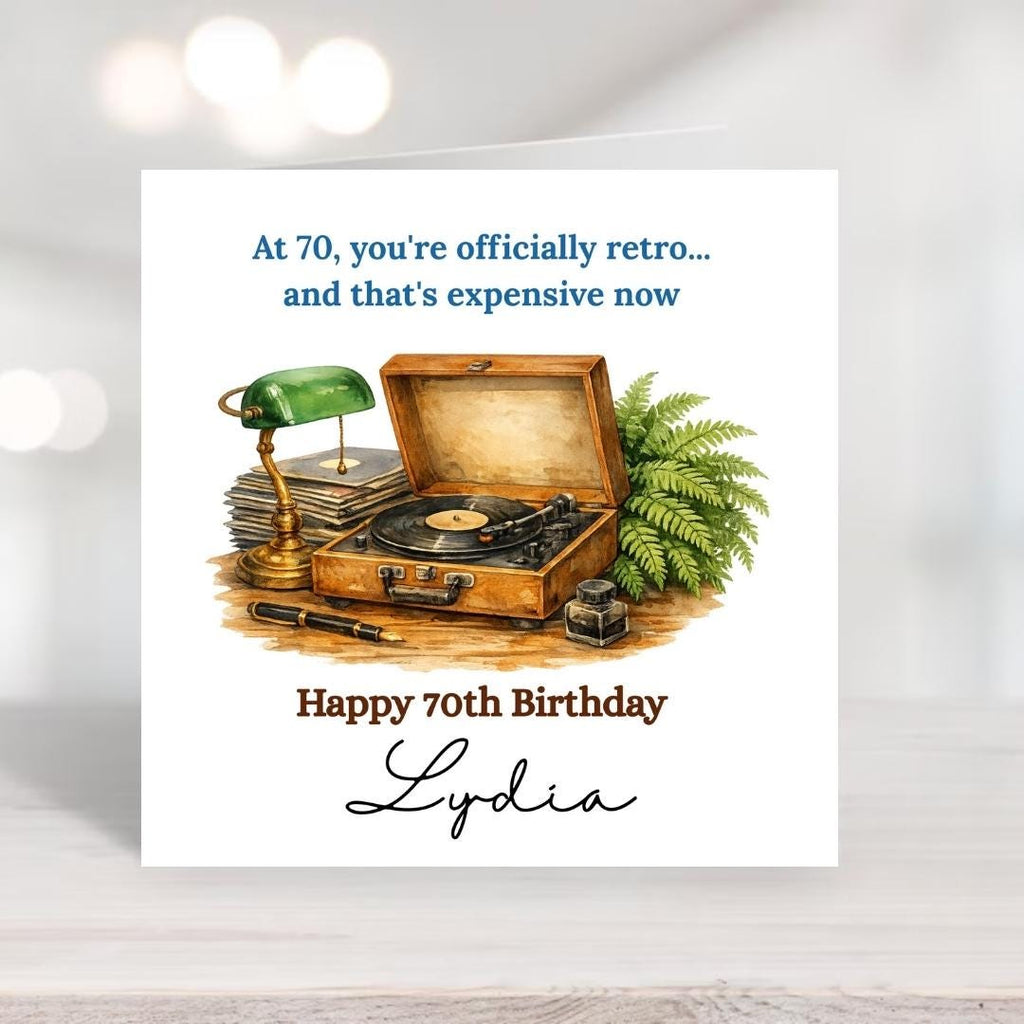 Funny 70th Birthday Card for Wife, Personalised Retro Vinyl Record Birthday Card For Husband