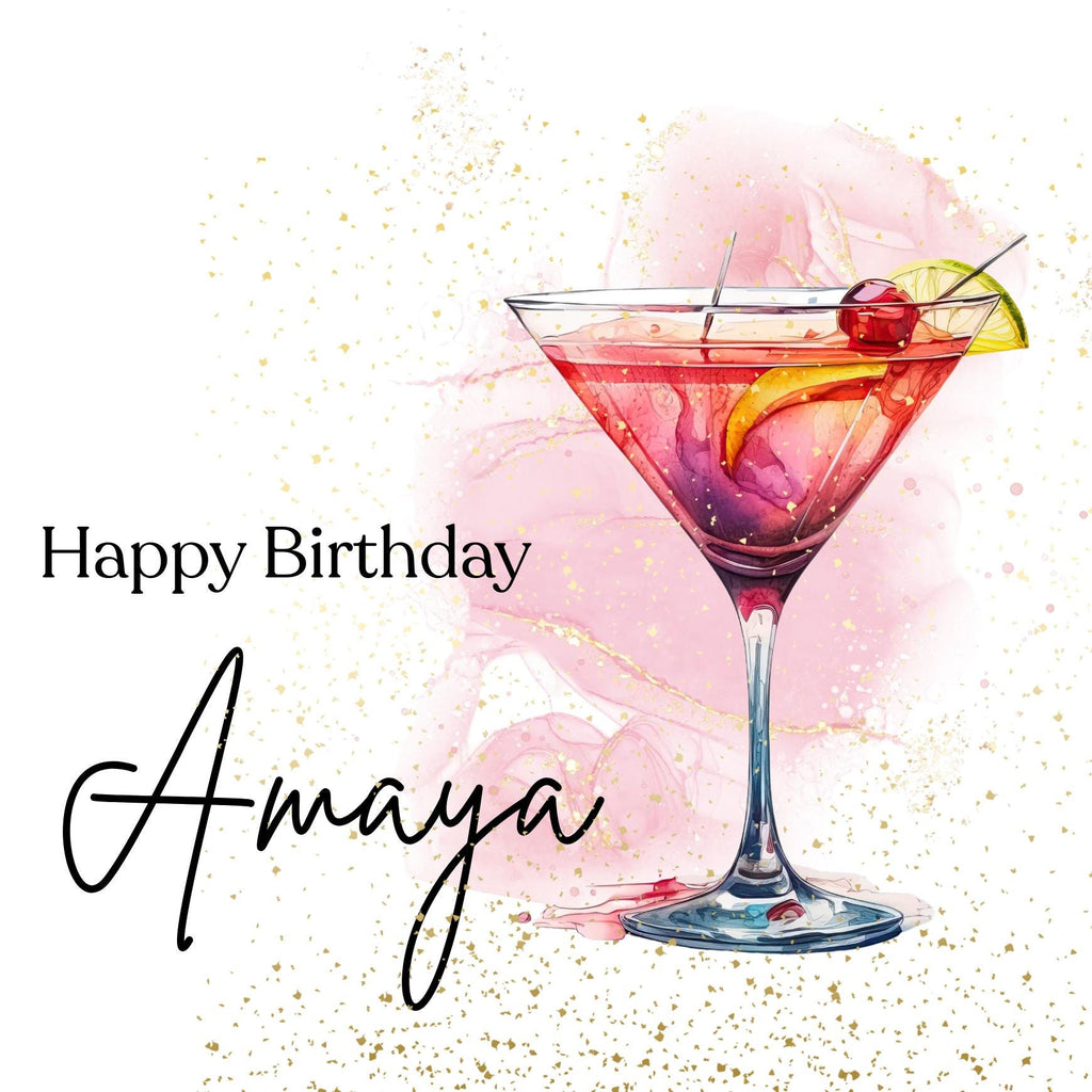 Personalized Cocktail Birthday Card – Custom Name Stylish Design For Her