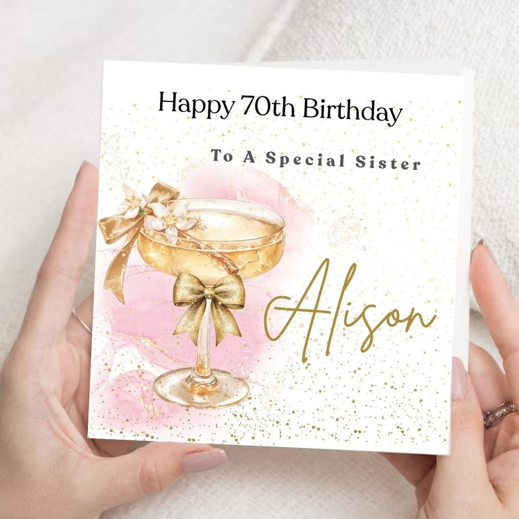 Personalized 70th Birthday Card, Sister, Mum, Friend, Grandmother, Cocktail Glass Design