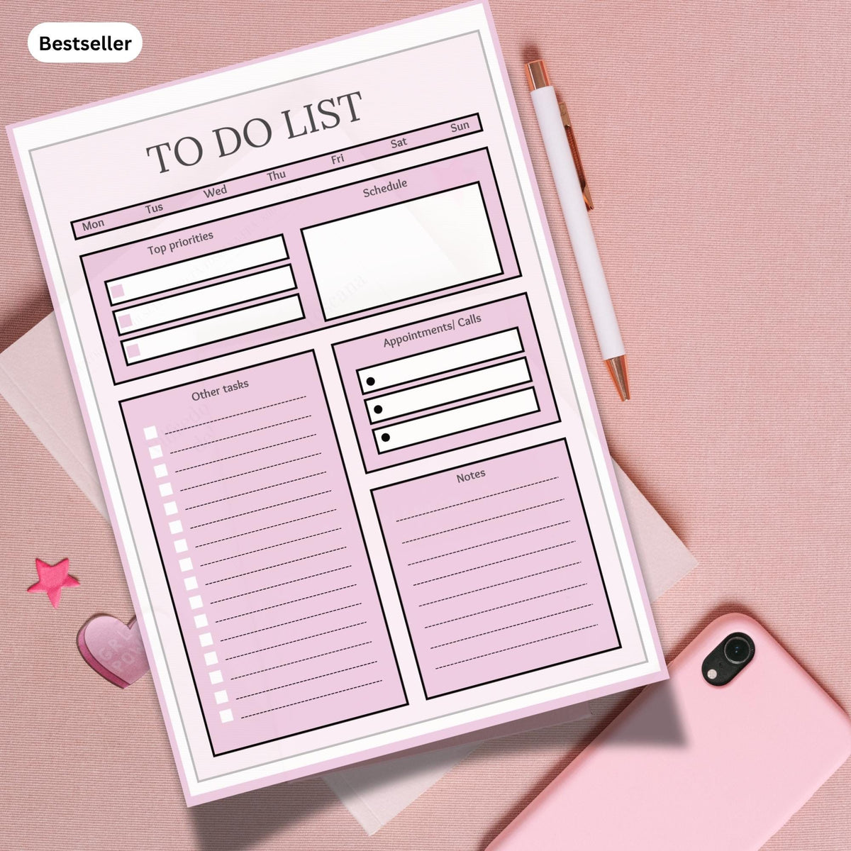 Colourful To Do List Planner Pad | Weekly Desk Notepad | Pink Productivity Record | Task Organiser