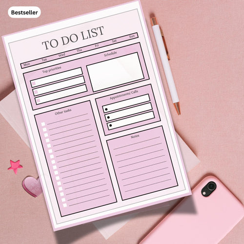 Colourful To Do List Planner Pad | Weekly Desk Notepad | Pink Productivity Record | Task Organiser