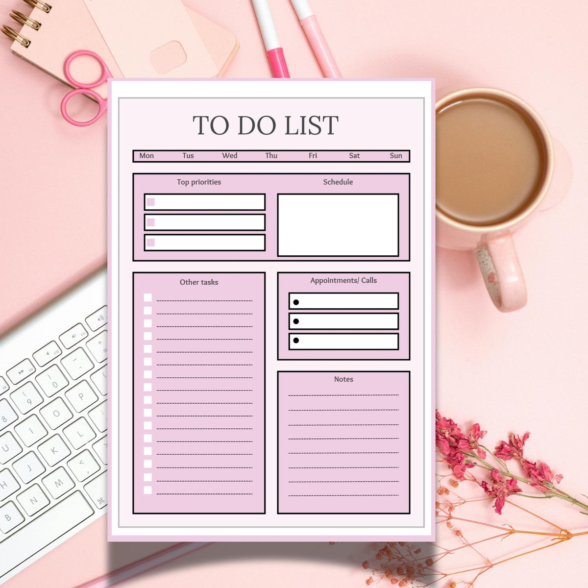 Colourful To Do List Planner Pad | Weekly Desk Notepad | Pink Productivity Record | Task Organiser