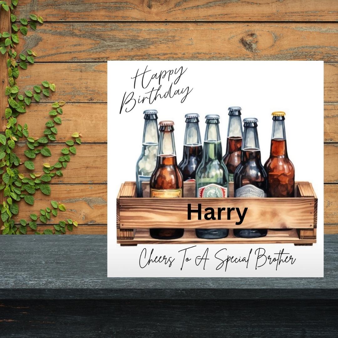 Personalized Beer Birthday Card for Men, Custom Name Brother In Law, Son InLaw Cards