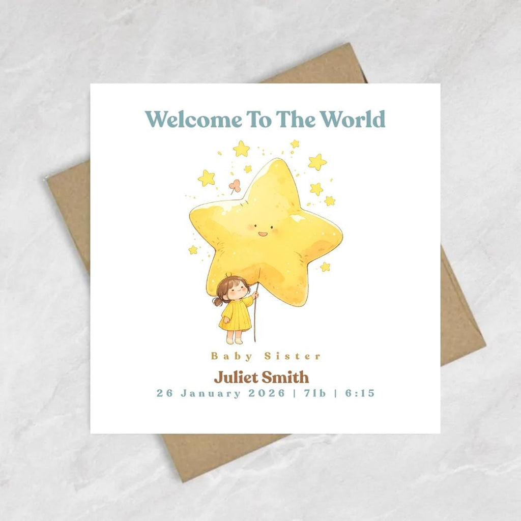 Welcome To The World Baby Brother Sister Card, New-born Announcement Gift, Baby Sister Keepsake