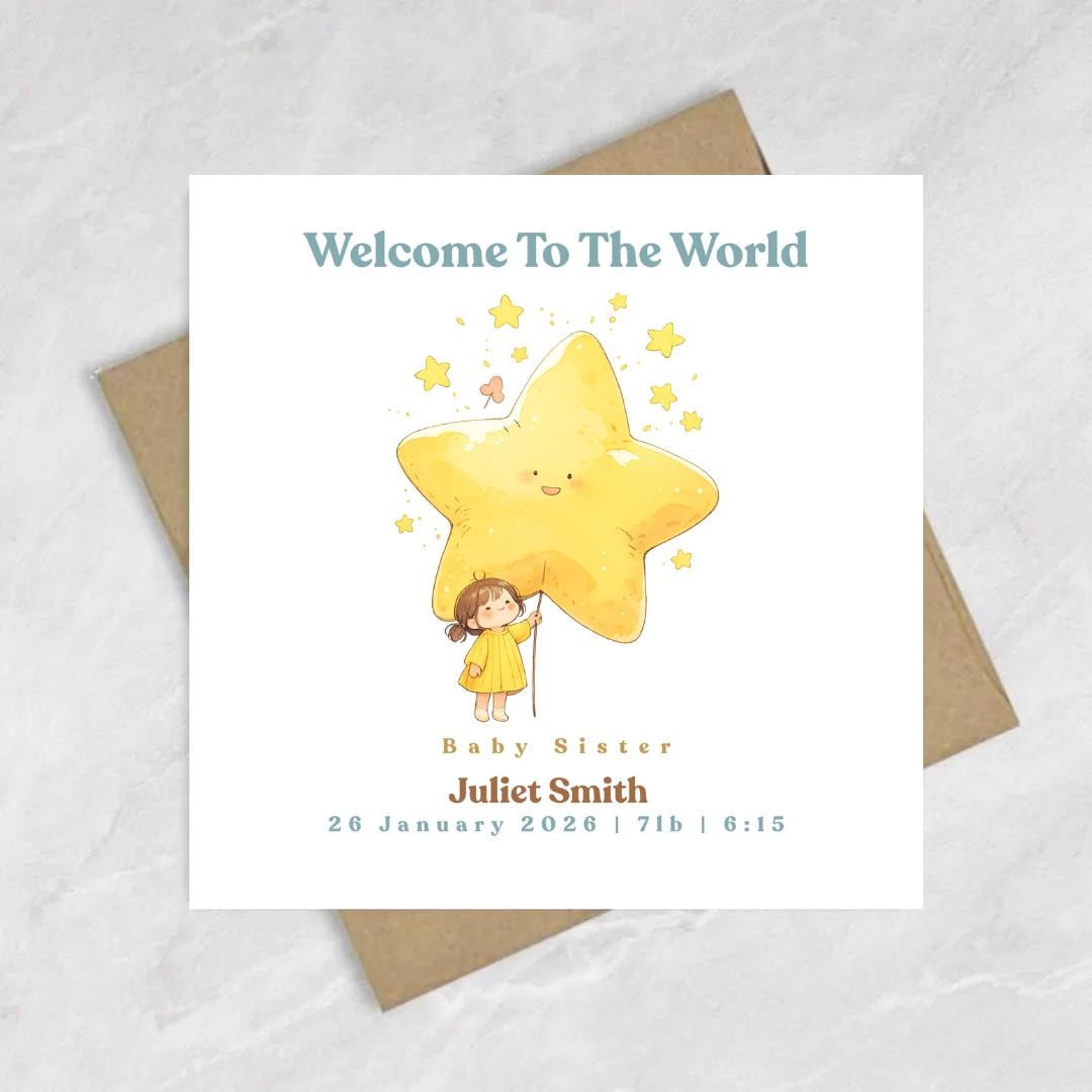 Welcome To The World Baby Brother Sister Card, New-born Announcement Gift, Baby Sister Keepsake