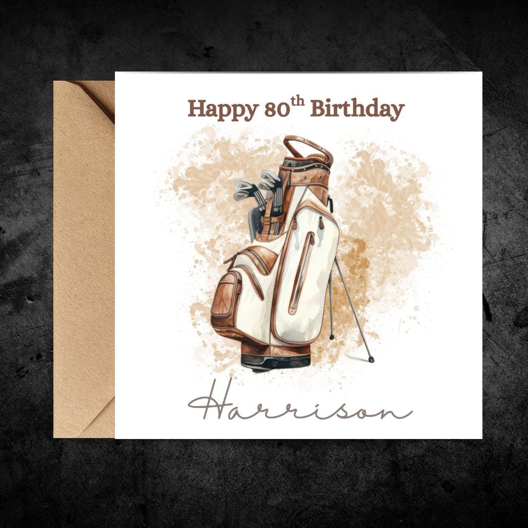 Personalised 80th Birthday Card, Golf Theme, Custom Name Card for Him Dad Grandad