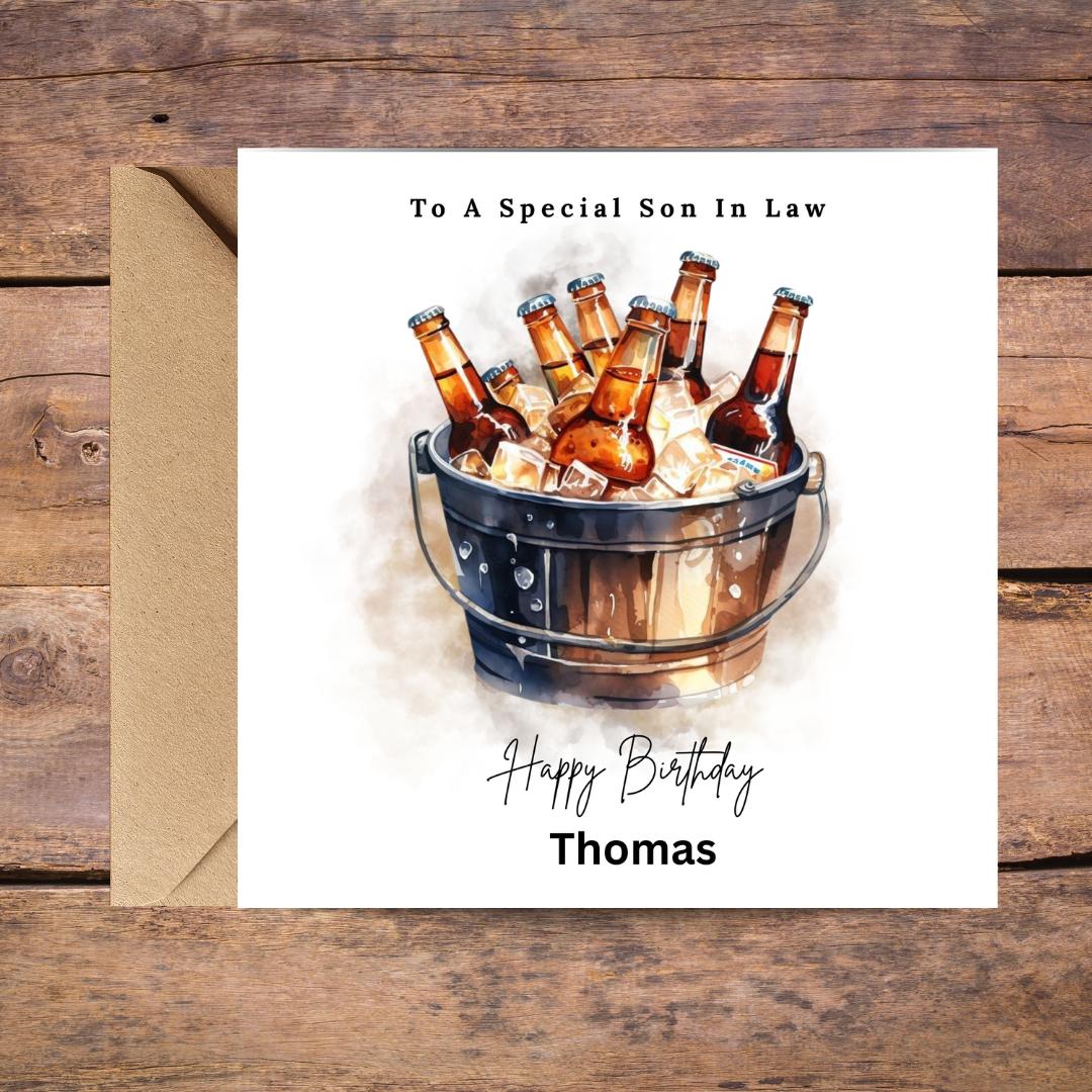 Personalized Brother In Law Birthday Card, Custom Name Beer Birthday Cards for Men