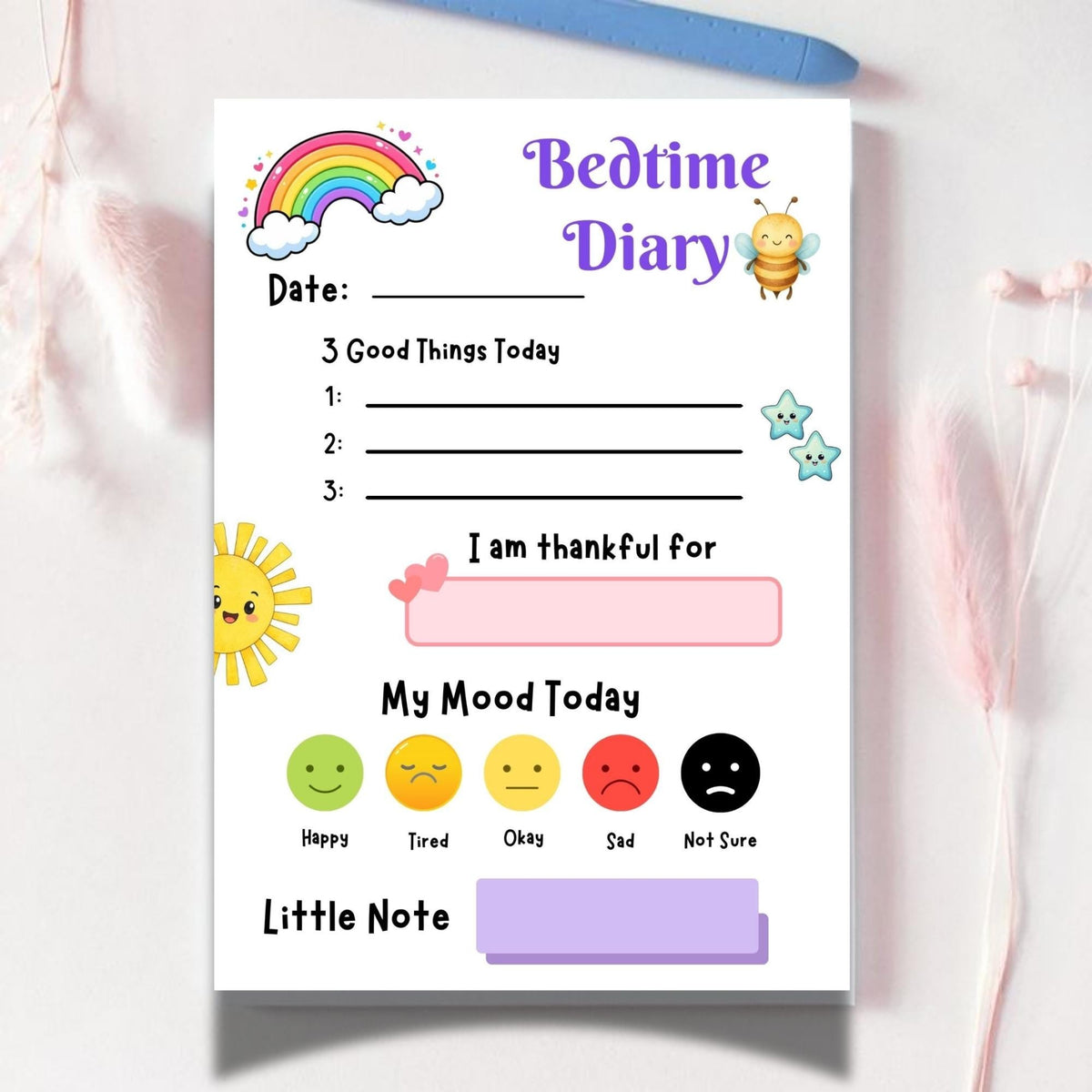 Kids Bedtime Diary Notepad Tear-Off, Autism & SEN Friendly Night Journal, Gratitude and Mood Tracker for Positive Mental Wellbeing